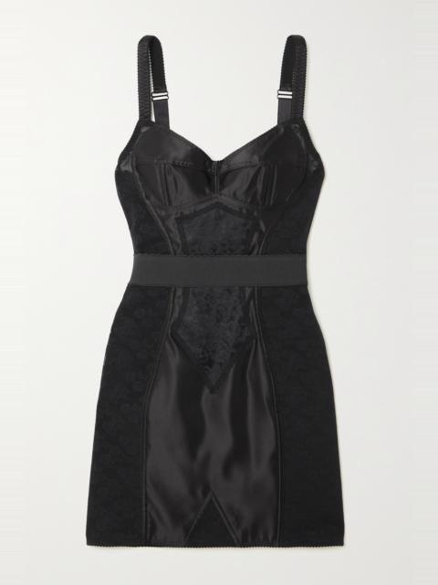 Dolce & Gabbana Paneled stretch-satin and lace mini dress