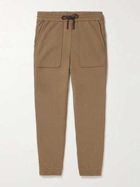 Loro Piana Tapered Leather-Trimmed Cotton-Blend Jersey Sweatpants