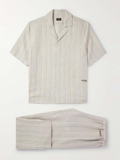 ZEGNA Logo-Embroidered Striped Linen Pyjama Set