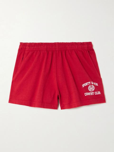 Sporty & Rich Varsity printed cotton-jersey shorts Red