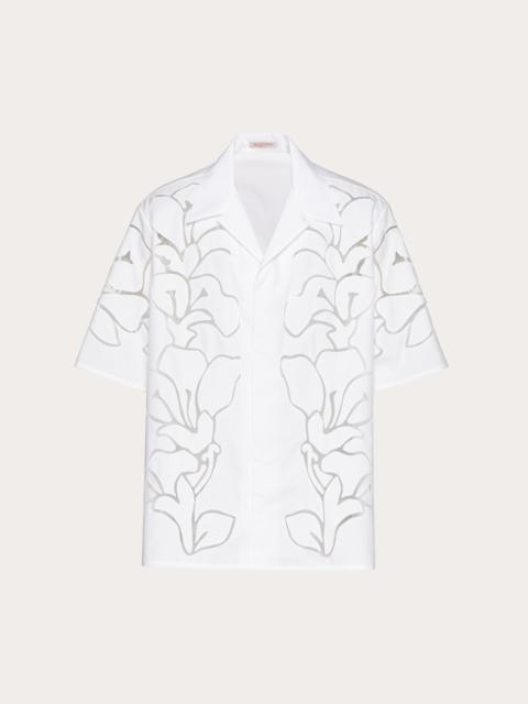 Valentino COTTON POPLIN BOWLING SHIRT WITH FLORAL CUT-OUT EMBROIDERY