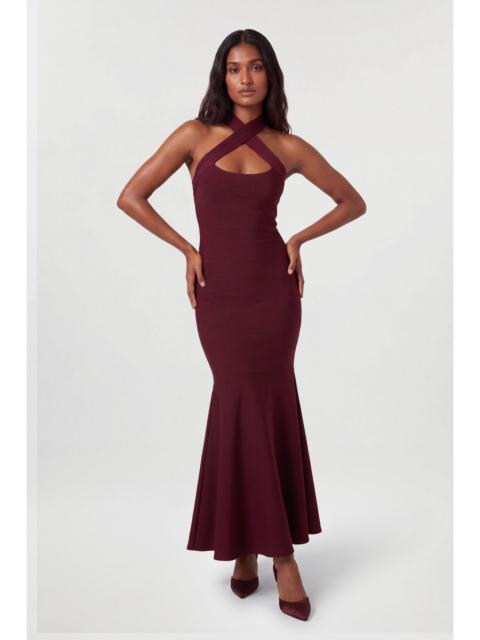 KAREN MILLEN Figure Form Bandage Halter Neck Knit Maxi Dress With Train