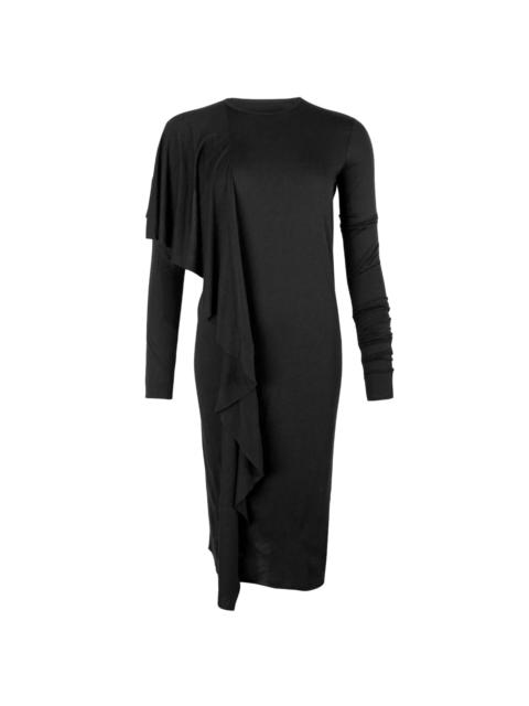 Rick Owens Lilies Long Sleeved Asymmetric Draped Dress Black in Black
