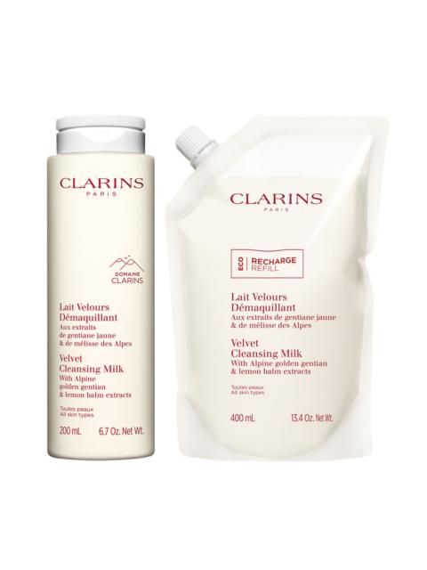 CLARINS Velvet Cleansing Milk Refill Kit | Full Size + Refill Milky Cleanser | For Soft, Perfectly Cleansed
