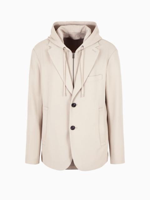 EMPORIO ARMANI Blazer with dickey and hood, made of canneté fabric