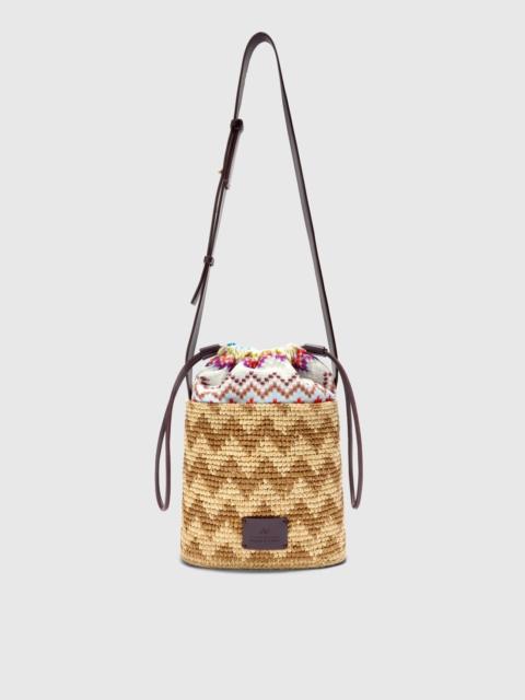 Missoni Bucket bag in leather, raffia, and viscose