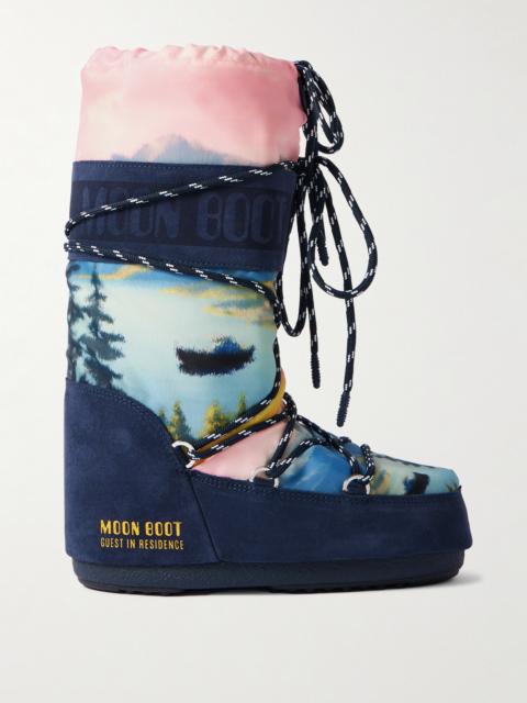 MOON BOOT + Guest In Residence Icon Postcard Suede-trimmed Printed Shell Snow Boots