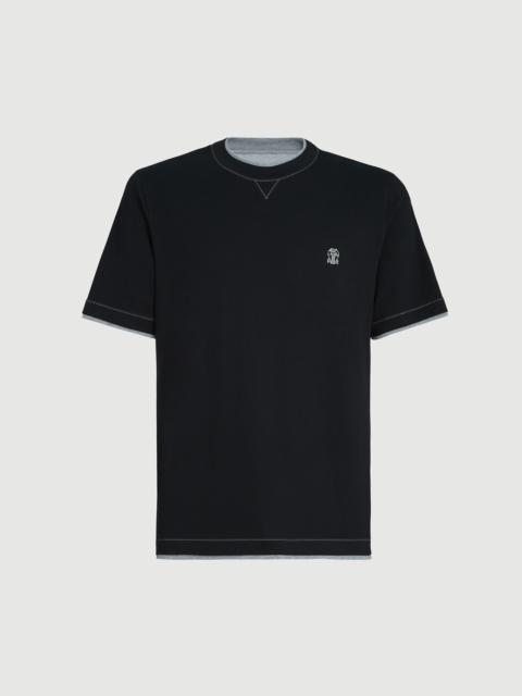 Brunello Cucinelli Cotton jersey crew neck T-shirt with logo and faux-layering