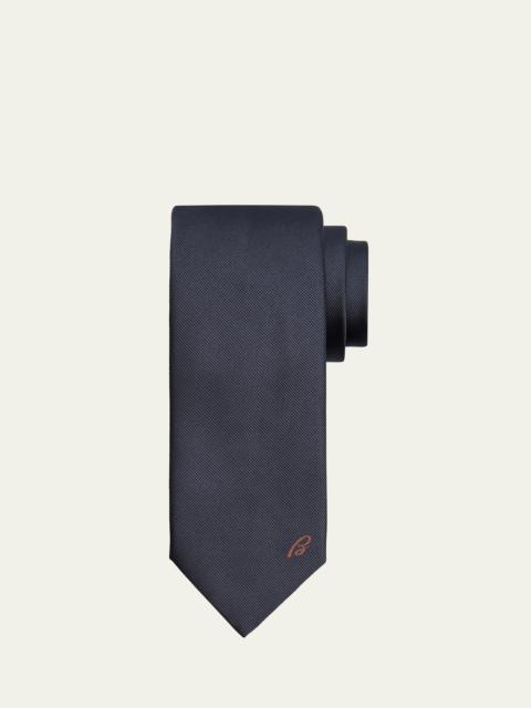 Brioni Men's B-Embroidered Silk Twill Tie