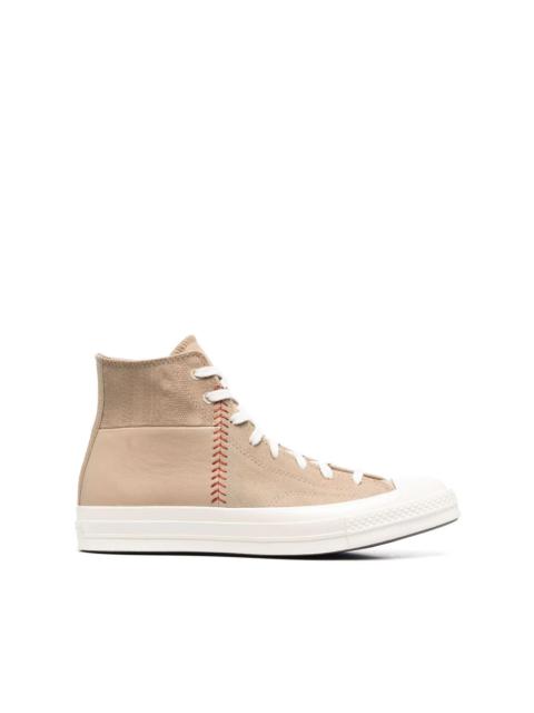 patchwork-stitched high-top sneakers