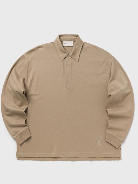 AMI Paris LONG SLEEVES OVERSIZE POLO WITH TOPSTITCHED AMI DE COEUR