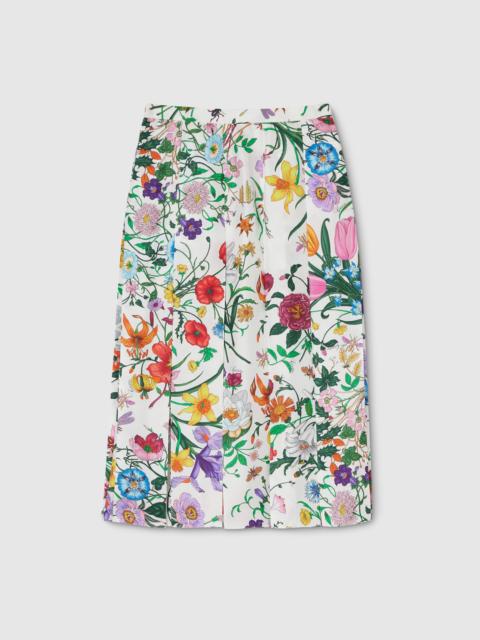 GUCCI Printed silk twill pleated skirt