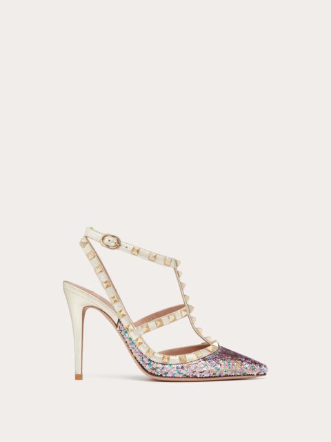 Valentino SEQUIN EMBROIDERY와 STRAPS 100MM를 가진 ROCKSTUD 펌프