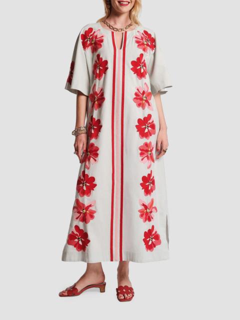FRANCES VALENTINE Women's Charming Embroidered Striped Caftan-Style Maxi Dress - Light Blue Red