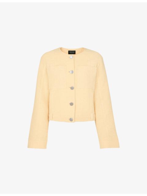 WHISTLES Patch-Pocket Collarless Textured Cotton Jacket