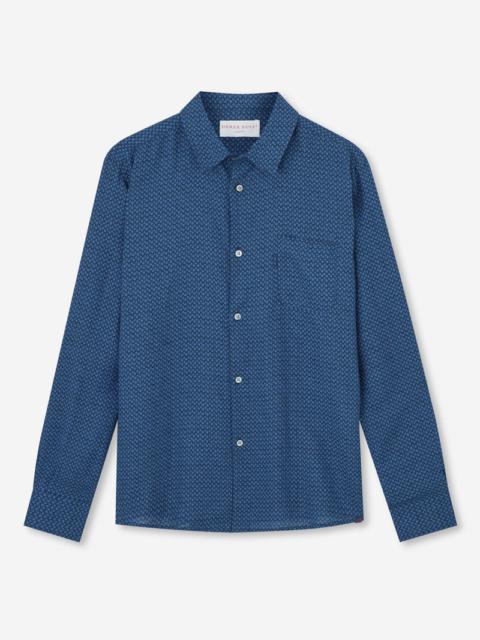 Derek Rose Men's Shirt Milan 16 Linen Navy