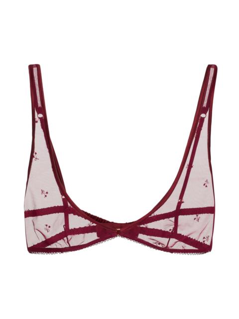 KIKI DE MONTPARNASSE Women's Cerise Embroidered Mesh Bra - Ruby