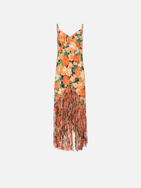 PINKO LONG DRESS WITH FRINGING AND BOTANIC GARDEN PRINT