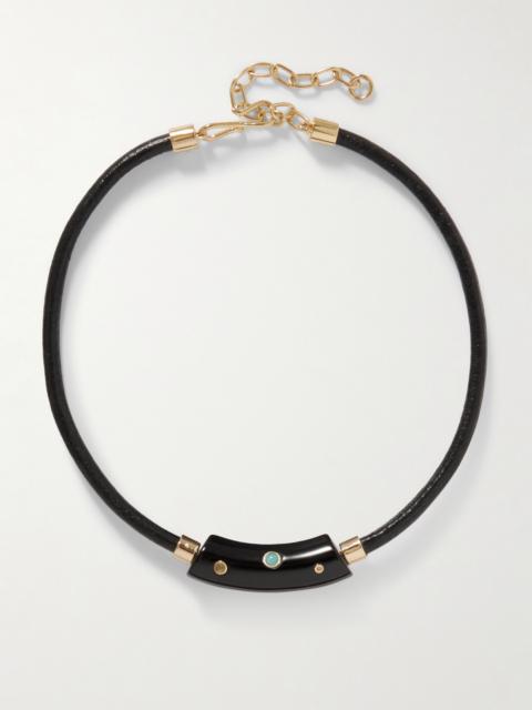LIZZIE FORTUNATO Cabera Gold-plated, Leather, Resin And Multi-stone Choker