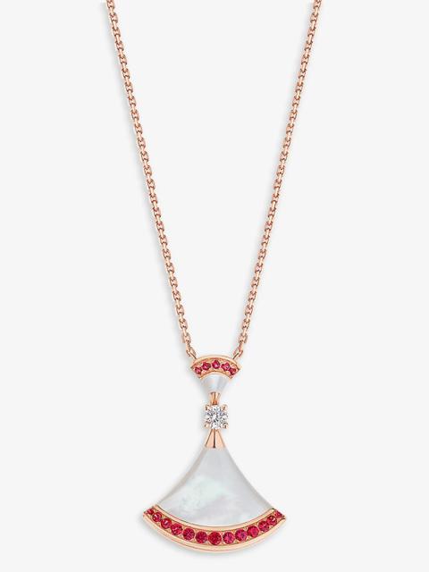Divas' Dream 18ct rose-gold, mother-of-pearl, pavé ruby and 0.1ct diamond pendant necklace