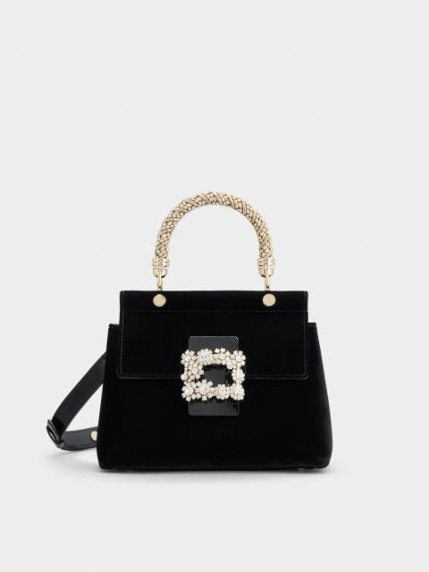 Roger Vivier Viv' Flower Strass Jewel Cabas Mini Bag in Velvet