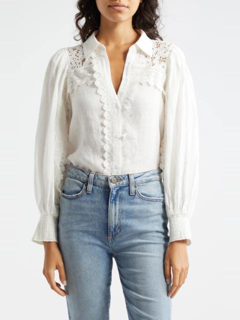 Alice + Olivia Venty Lace Detail Linen Button-Up Shirt