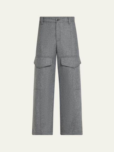 Brunello Cucinelli Wool Flannel Wide-Leg Ankle Cargo Pants