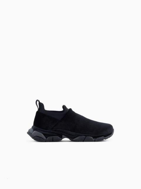 GIORGIO ARMANI SLIP-ON SNEAKERS IN VELVET AND SCUBA FABRIC