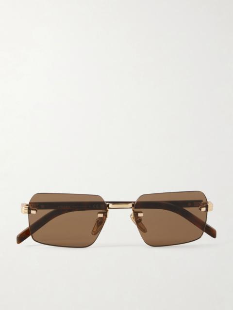 Prada Rimless Square-Frame Gold-Tone Metal Sunglasses Brown