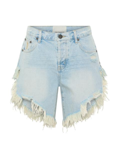 ONE TEASPOON Frankies Low Waist Long Length Denim Shorts - Cosmic Blue