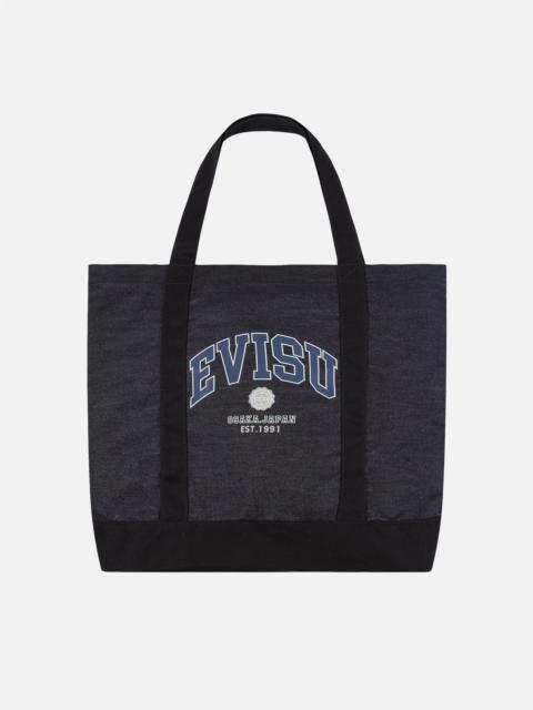 EVISU RETRO LOGO PRINT DENIM TOTE