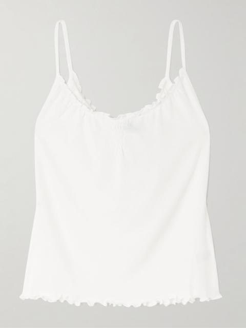 DEIJI STUDIOS Flounce shirred cotton and wool-blend top Cream