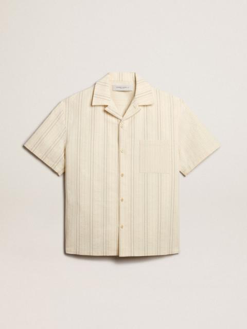 Golden Goose Men's short-sleeved shirt in ecru-colored cotton