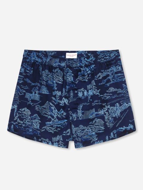Derek Rose Men's Modern Fit Boxers Brindisi 84 Silk Satin Navy