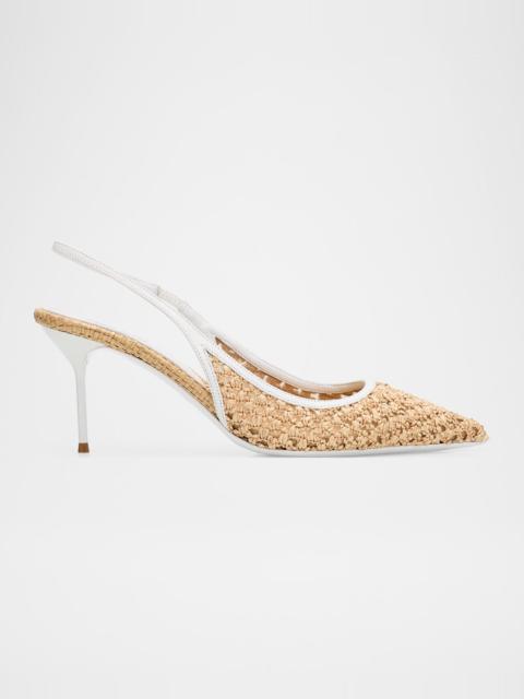 PARIS TEXAS 70mm Lidia Woven Raffia Slingback Pumps