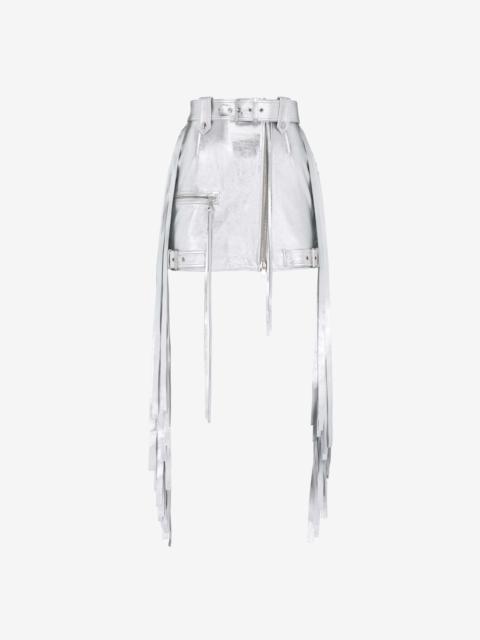 Alexander McQueen Women's Fringed Biker Mini Skirt in Silver