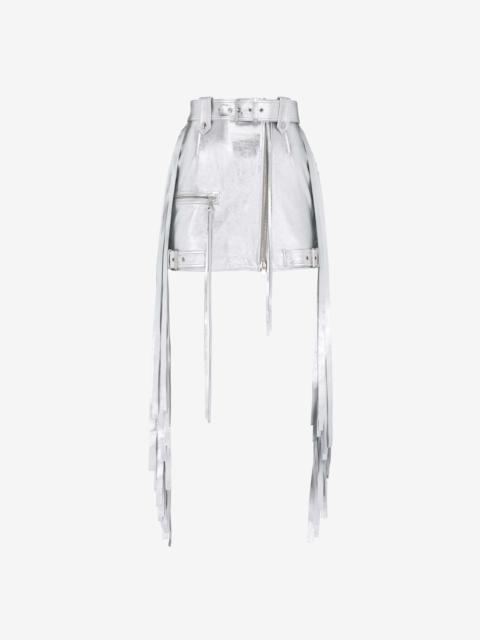 Women's Fringed Biker Mini Skirt in Silver