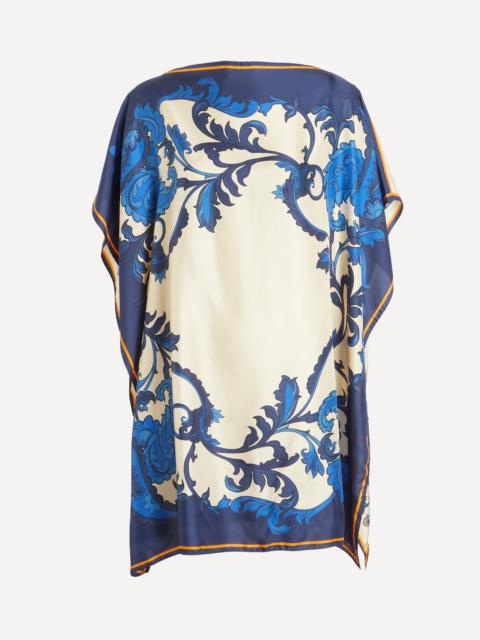 Print Asymmetric Silk Poncho