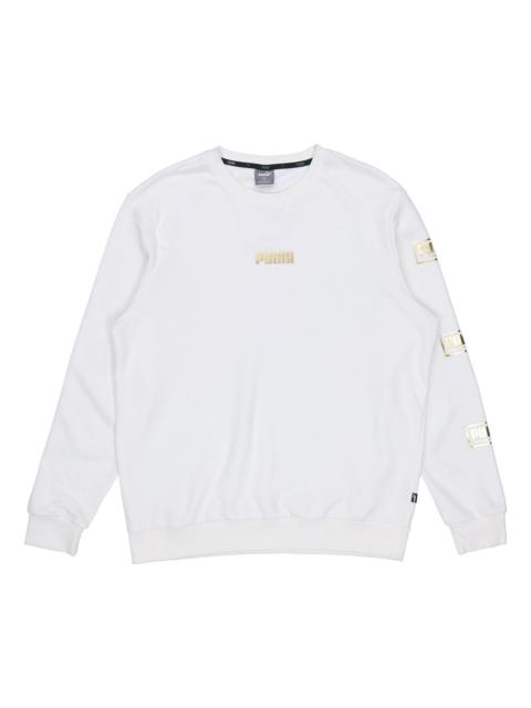 PUMA Holiday logo Bronzing Printing Casual Sports Round Neck Pullover White 586348-02