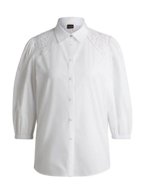REGULAR-FIT BLOUSE WITH LACE SHOULDERS