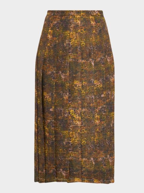 Lafayette 148 New York Pleated Abstract-Print Midi Dress
