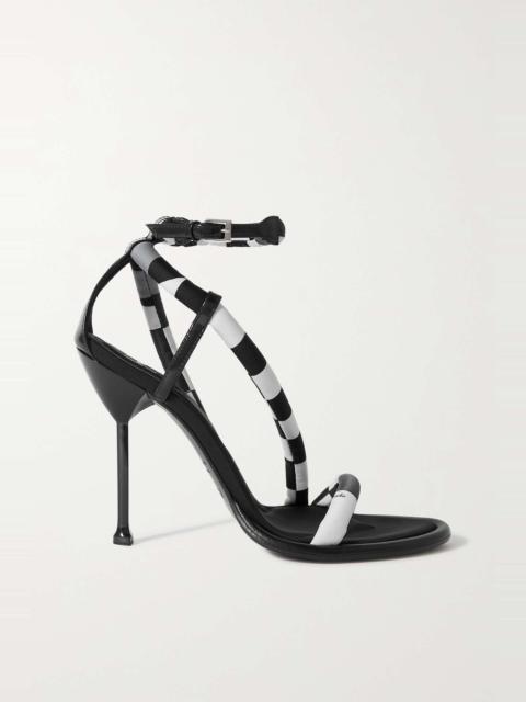 Patent-leather trimmed printed shell sandals