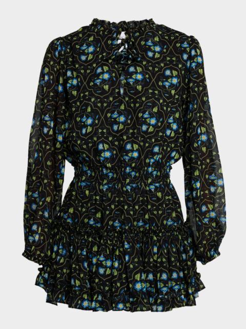 MISA Lorena Morning Glory Lattice Chiffon Mini Dress