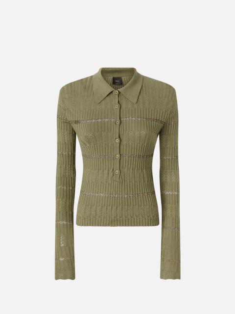 PINKO LONG-SLEEVED POLO SHIRT WITH METALLIC STRIPE
