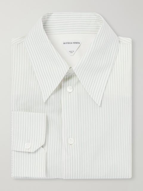 Bottega Veneta Logo-Embroidered Striped Cotton-Poplin Shirt