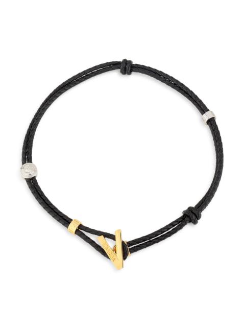 VERSACE Men's Braided Leather Toggle Necklace - Black Gold