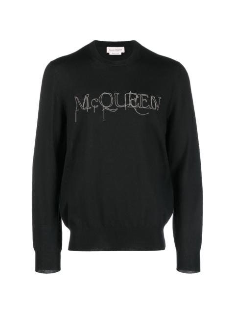 Alexander McQueen embroidered-logo cotton jumper