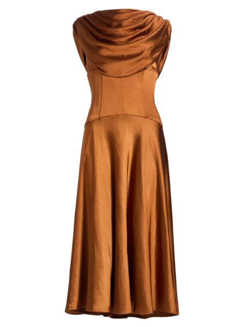 AMSALE Women's Satin Cowlneck Cocktail Dress - Copper
