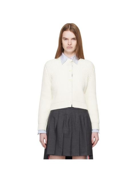 Thom Browne White Full Stitch Cropped Crew Neck Cardigan