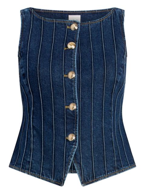Cinq à Sept denim pintuck button vest